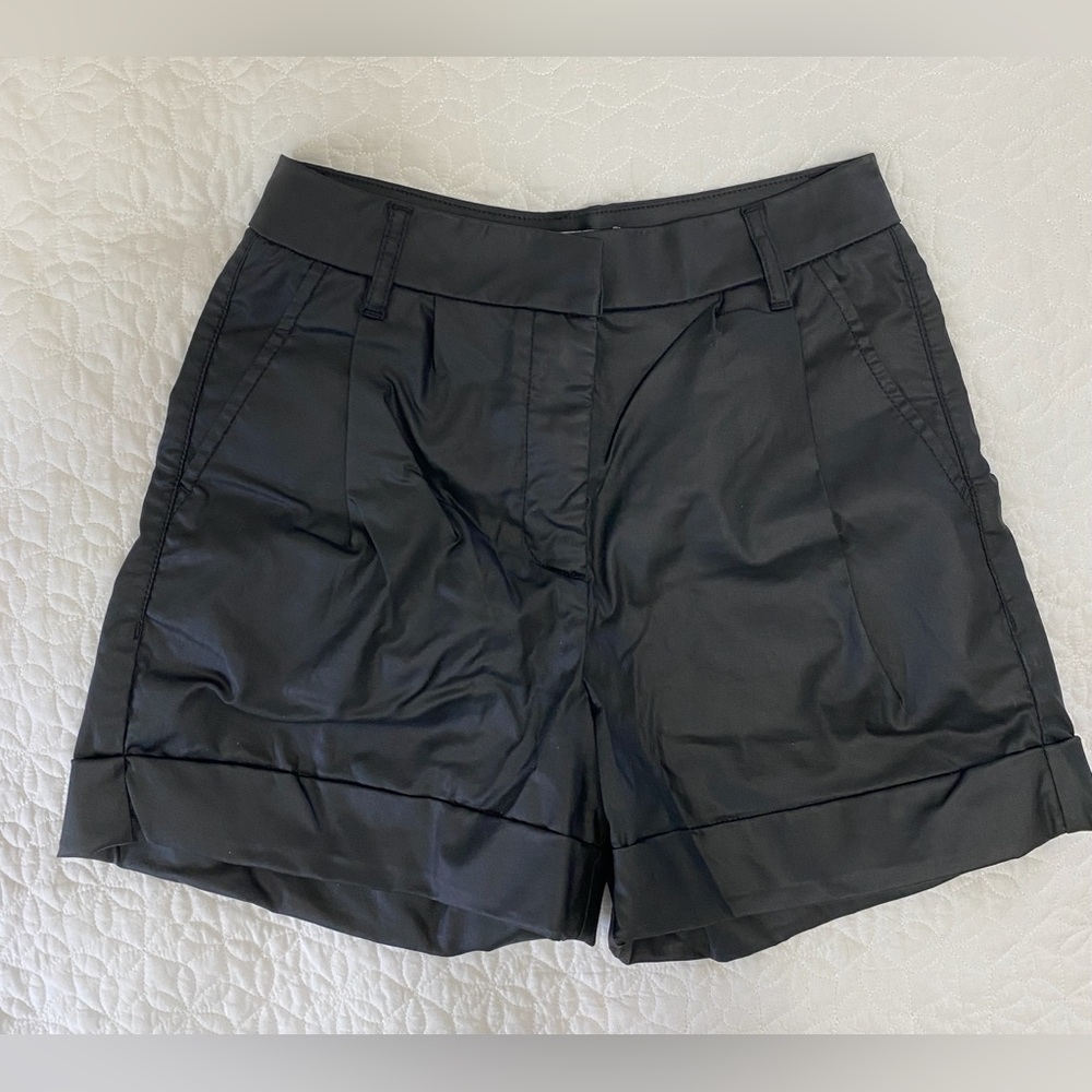NU-IN Vegan High-Rise Black Leather Shorts